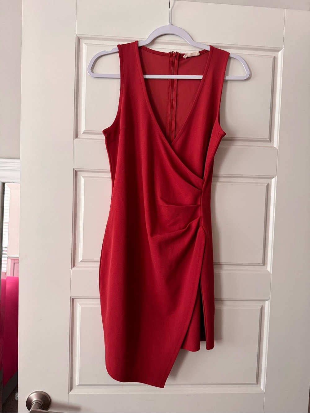 Women’s Mind Code Red Sleeveless V-Neck Wrap-Style Mini Dress Size Medium